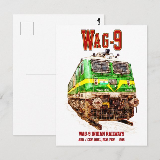 Postal Locomotora WAG-9. Ferrocarril de la India (Anverso / Reverso)
