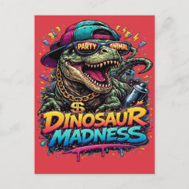 Postal Locura de dinosaurios: gráfico de T-Rex fiestero
