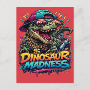 Postal Locura de dinosaurios: gráfico de T-Rex fiestero