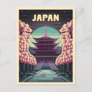 Postal LoFi Vaporwave Retro Templo Japonés Sakura de los 