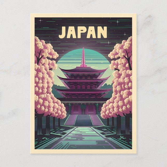 Postal LoFi Vaporwave Retro Templo Japonés Sakura de los  (Anverso)