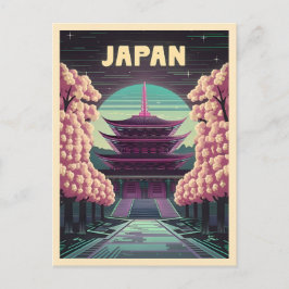 Postal LoFi Vaporwave Retro Templo Japonés Sakura de los