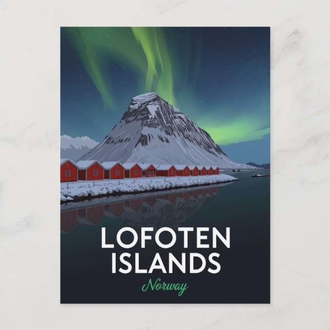 Postal Lofoten Noruega Luces del Norte (Anverso)