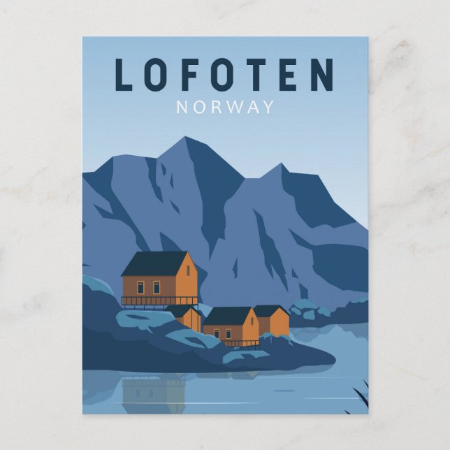 Postal Lofoten Noruega Viaje Arte de época (Anverso)