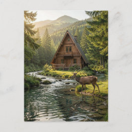 Postal Log Cabin, Stream and Deer, Father's Day