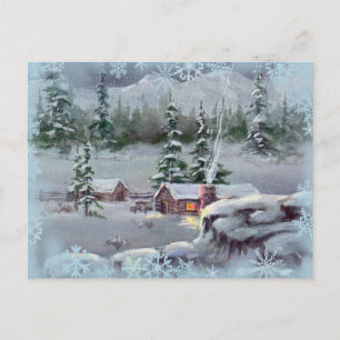 Postal LOG CABIN & SWNOWFLAKES de SHARON SHARPE