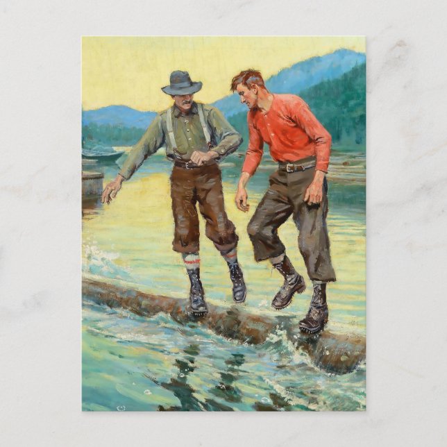 Postal “Log Rollers” Arte Occidental por Philip R Goodwin (Anverso)