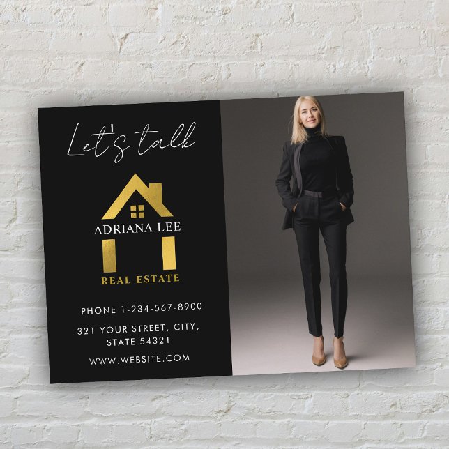 Postal Logo de Black Gold Luxury Photo Real Estate House (Black Gold Luxury Photo Real Estate House Logo Postcard)