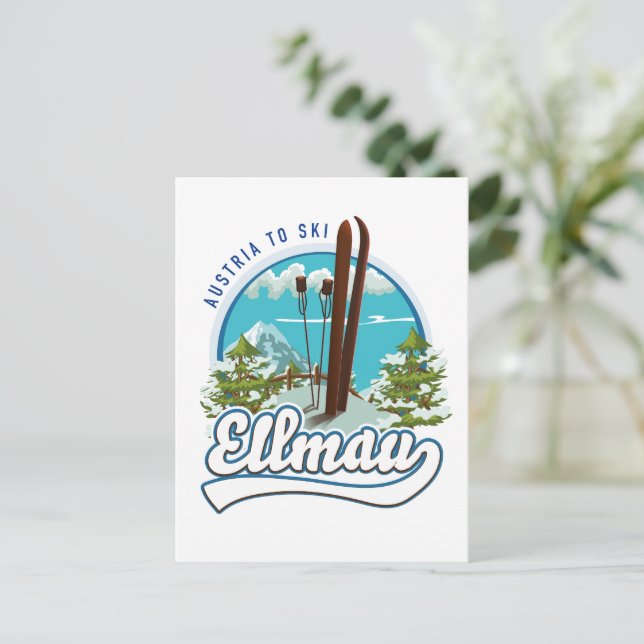 Postal Logo de Ellmau Austria para esquí (Anverso de pie)