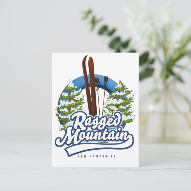 Postal Logo de esquí de Ragged Mountain New Hampshire (Anverso de pie)