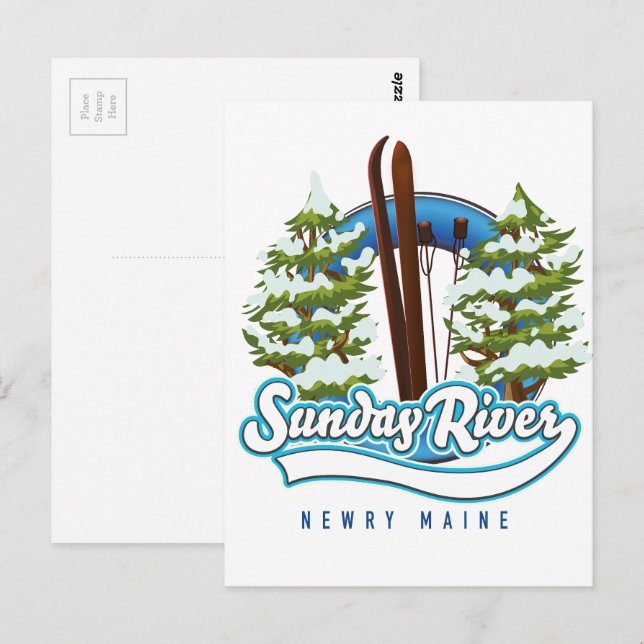 Postal Logo de esquí de Sunday River Newry Maine (Anverso / Reverso)