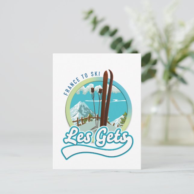 Postal Logo de Les Gets francia para esquiar (Anverso de pie)