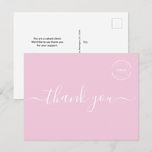 Postal Logo de negocios simples de Pink White Modern grac (Anverso / Reverso)
