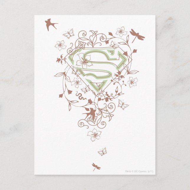 Postal Logo de Supergirl Green Floral (Anverso)