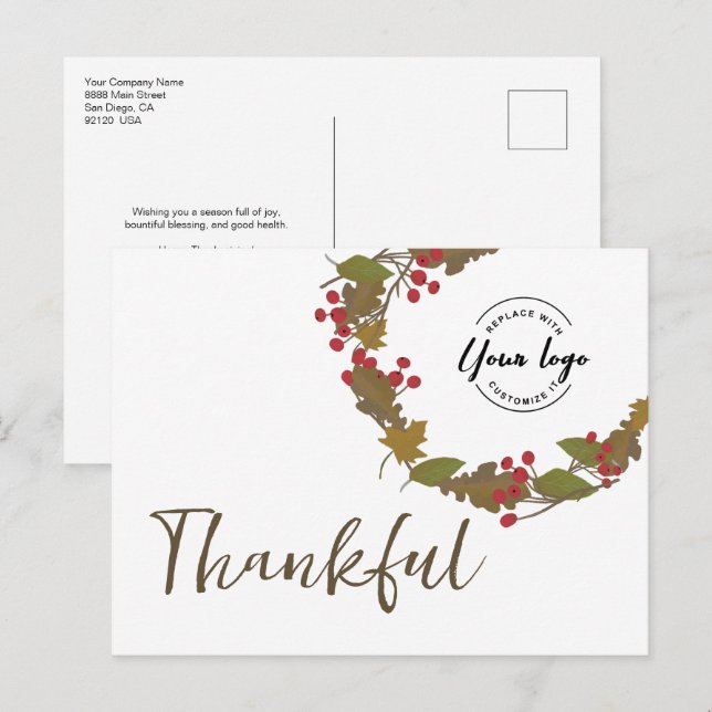 Postal Logo de Thankding Thankful Otumn Wreath Business (Anverso / Reverso)