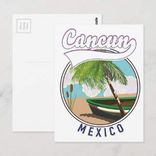 Postal Logo de viaje de Cancún México Beach