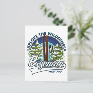 Postal Logo del poster de esquí Bozeman Montana