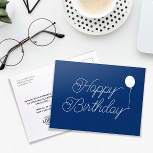 Postal Logo Script sencillo Navy Blue Business Birday