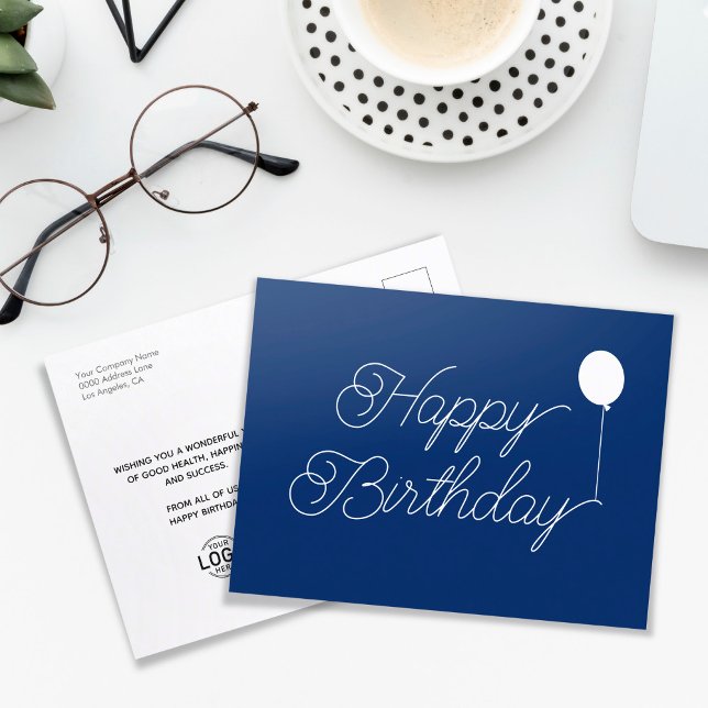 Postal Logo Script sencillo Navy Blue Business Birday (Subido por el creador)