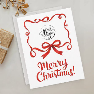 Postal Logotipo Chic Cinta de Navidad Roja de la Empresa