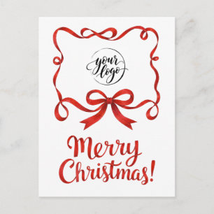 Postal Logotipo Chic Cinta de Navidad Roja de la Empresa