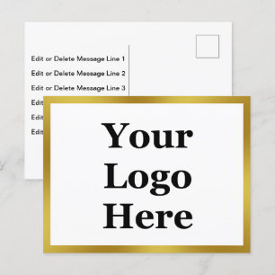 Postal Logotipo comercial Oro y blanco a dos lados y su t