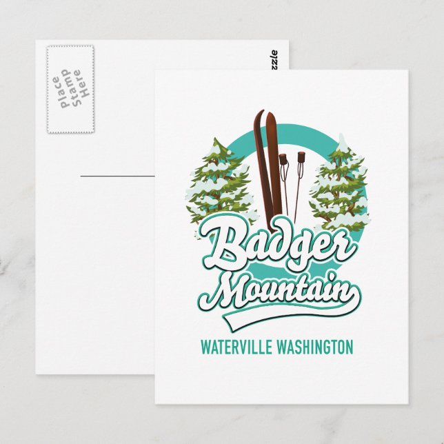 Postal logotipo de Badger Mountain Waterville Washington  (Anverso / Reverso)