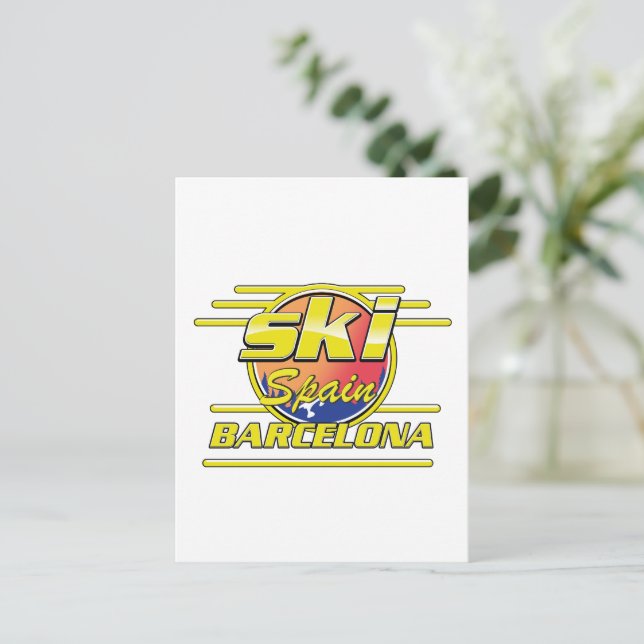 Postal logotipo de Barcelona España para esquiar (Anverso de pie)