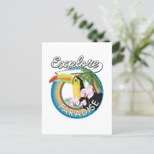 Postal logotipo de dibujos animados de Explore Paradise T