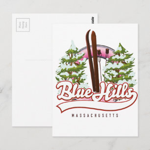 Postal logotipo de esquí de Blue Hills Massachusetts