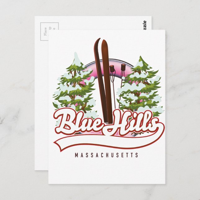 Postal logotipo de esquí de Blue Hills Massachusetts (Anverso / Reverso)