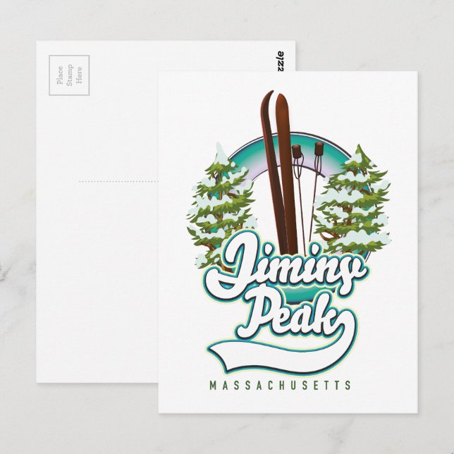 Postal logotipo de esquí de jiminy pico massachusetts (Anverso / Reverso)