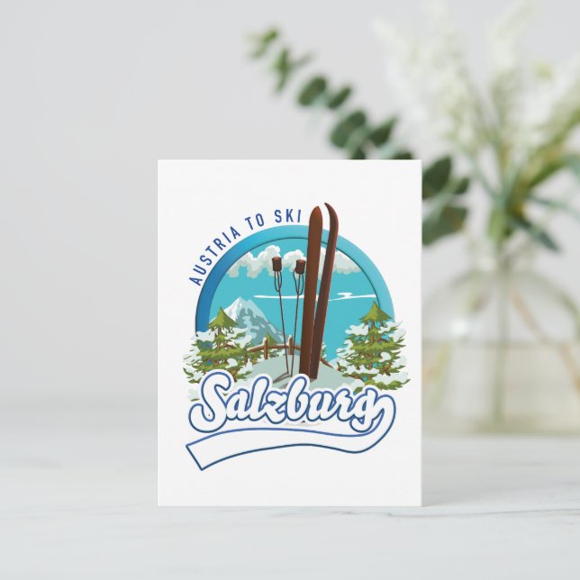Postal Logotipo de esquí de Salzburgo Austria. (Anverso de pie)