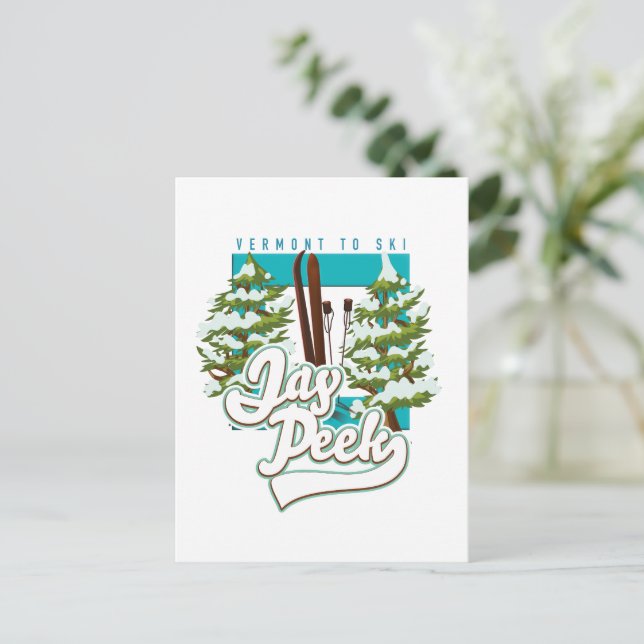 Postal logotipo de esquí Jay Peek Vermont (Anverso de pie)