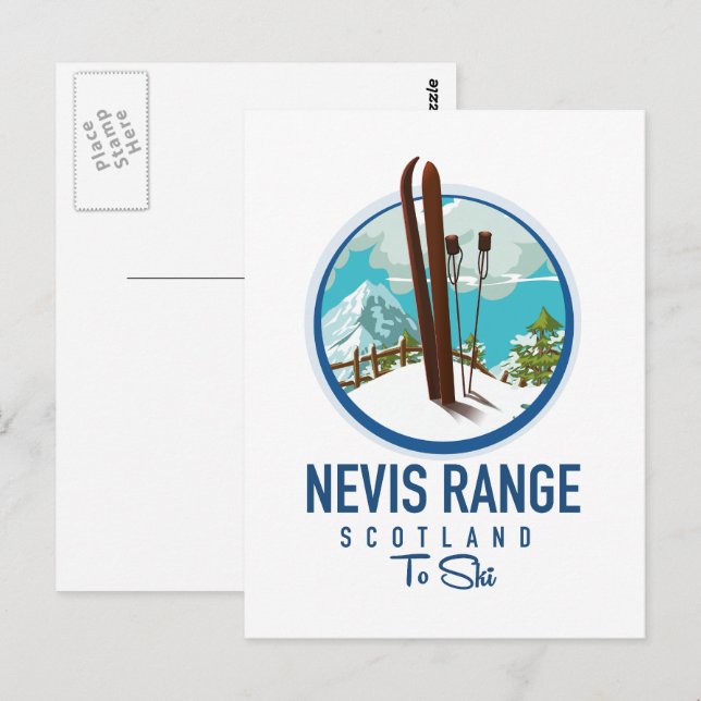 Postal logotipo de esquí Nevis Range Escocia (Anverso / Reverso)
