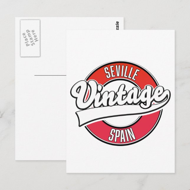 Postal logotipo de estilo retro de Sevilla España (Anverso / Reverso)