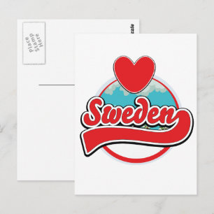 Postal Logotipo de estilo vintage de Suecia amor