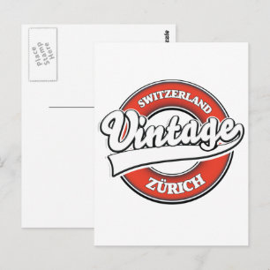Postal logotipo de estilo vintage de Zúrich Suiza