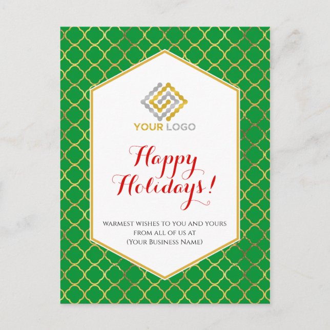 Postal Logotipo de los navidades Modern Green Gold Red Bu (Anverso)