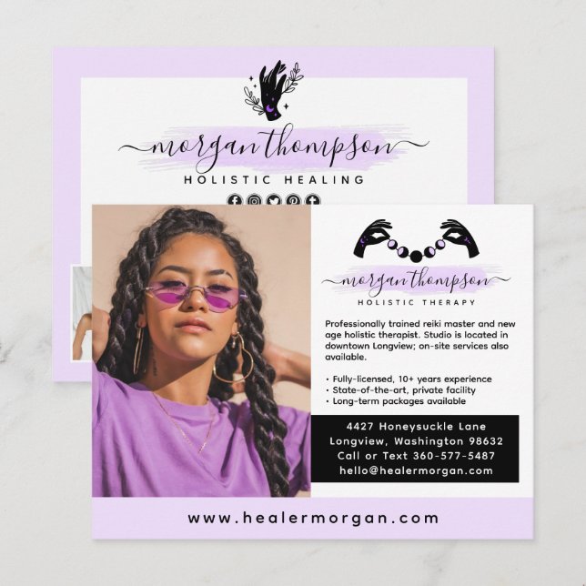 Postal Logotipo de marketing de masaje Reiki de manos y f (Anverso / Reverso)