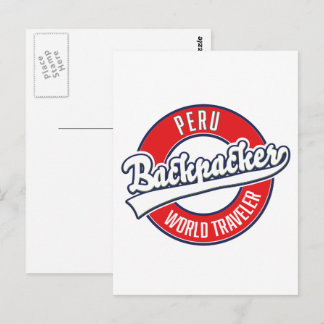Postal logotipo de mochilero viajero mundial Peru.