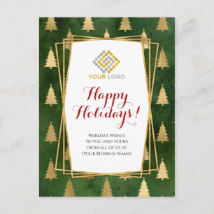 Postal Logotipo de navidad Green Gold Snowflakes Business