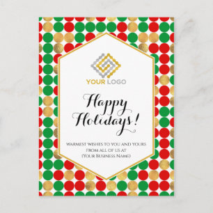 Postal Logotipo de navidades Oro Rojo Polka Verde Dots Bu
