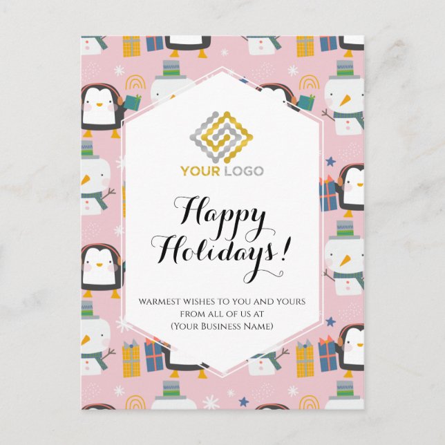 Postal Logotipo de navidades Penguins Cute Snowmen Busine (Anverso)