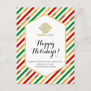 Postal Logotipo de navidades Red Gold Green Stripes Busin