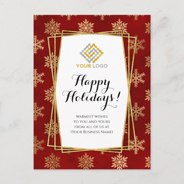 Postal Logotipo de navidades Red Gold Snowflakes Business (Anverso)