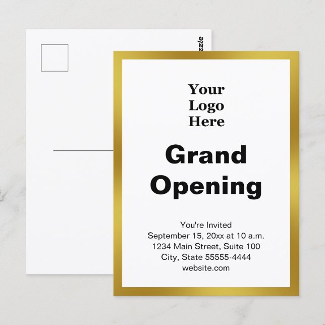 Postal Logotipo de negocio de gran inauguración Invitació (Anverso / Reverso)