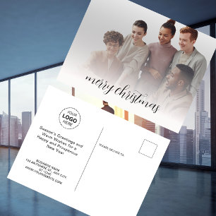Postal Logotipo de nombre de negocio y foto Feliz Navidad