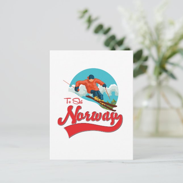 Postal logotipo de Noruega para esquiar. (Anverso de pie)