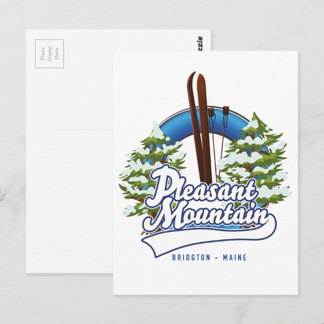 Postal logotipo de Pleasant Mountain Ski Bridgton. (Anverso / Reverso)